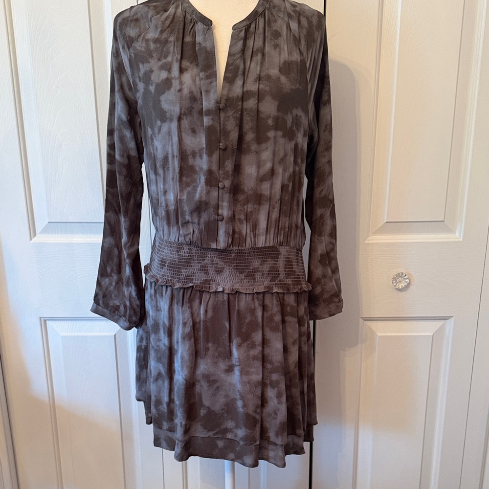 Women's Gray Tie-Dye Long Sleeve Dress